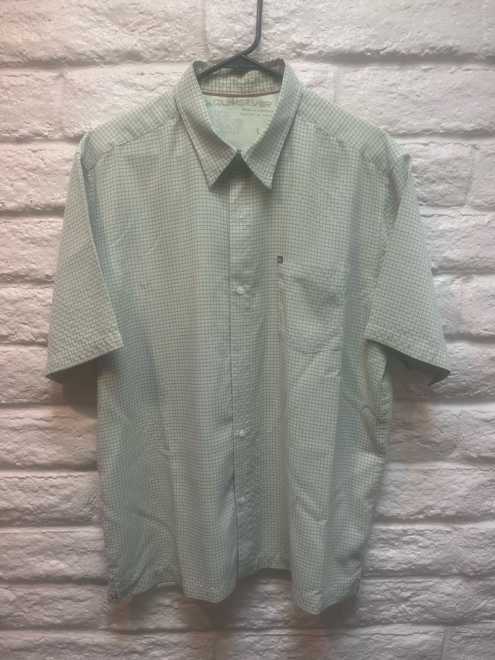 Quiksilver Men's Short-Sleeve Green Check Shirt